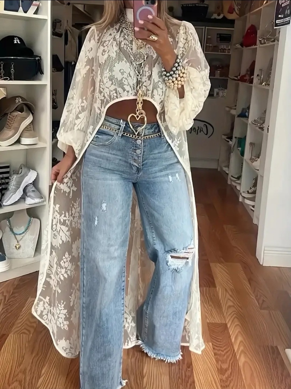 Sheer Long Lace High/Low Top in Ivory